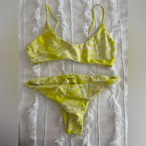 MIKOH bright neon yellow and cream bathing suit 2 piece bikini size small